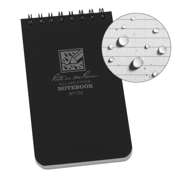 Rite in the Rain: Top Spiral Notebook Black 3 x 5