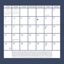 Calendar grid on a blue background with text at the bottom