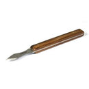 Wooden-handled knife with a metallic blade on a white background