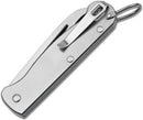 Silver pocket knife with a keychain ring on a white background