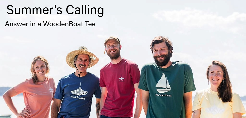 Summer's Calling, Answer in a WoodenBoat tee/ picture of people in WoodenBoat tees