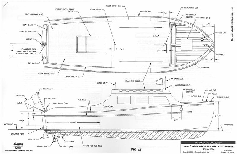 12-1/2 1935 Chris Craft 25' SteamLine Cruiser Laser Cut Kit (1/24 Scale) Dumas