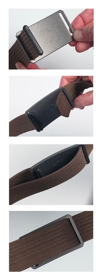 How to use: insert from back, run it through your belt loops, insert the end tab from the front, then bring the tab through (don't double-back). 