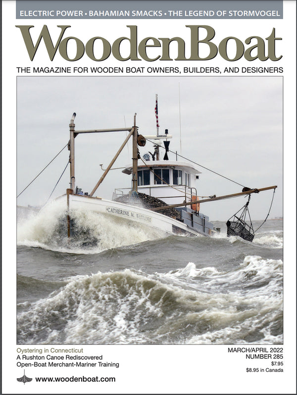 Oyster fishing boats in CT, on the cover of March - April 2022 WoodenBoat magazine