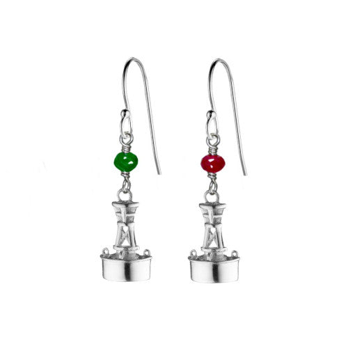 Ruby and Emerald Channel Marker Earrings